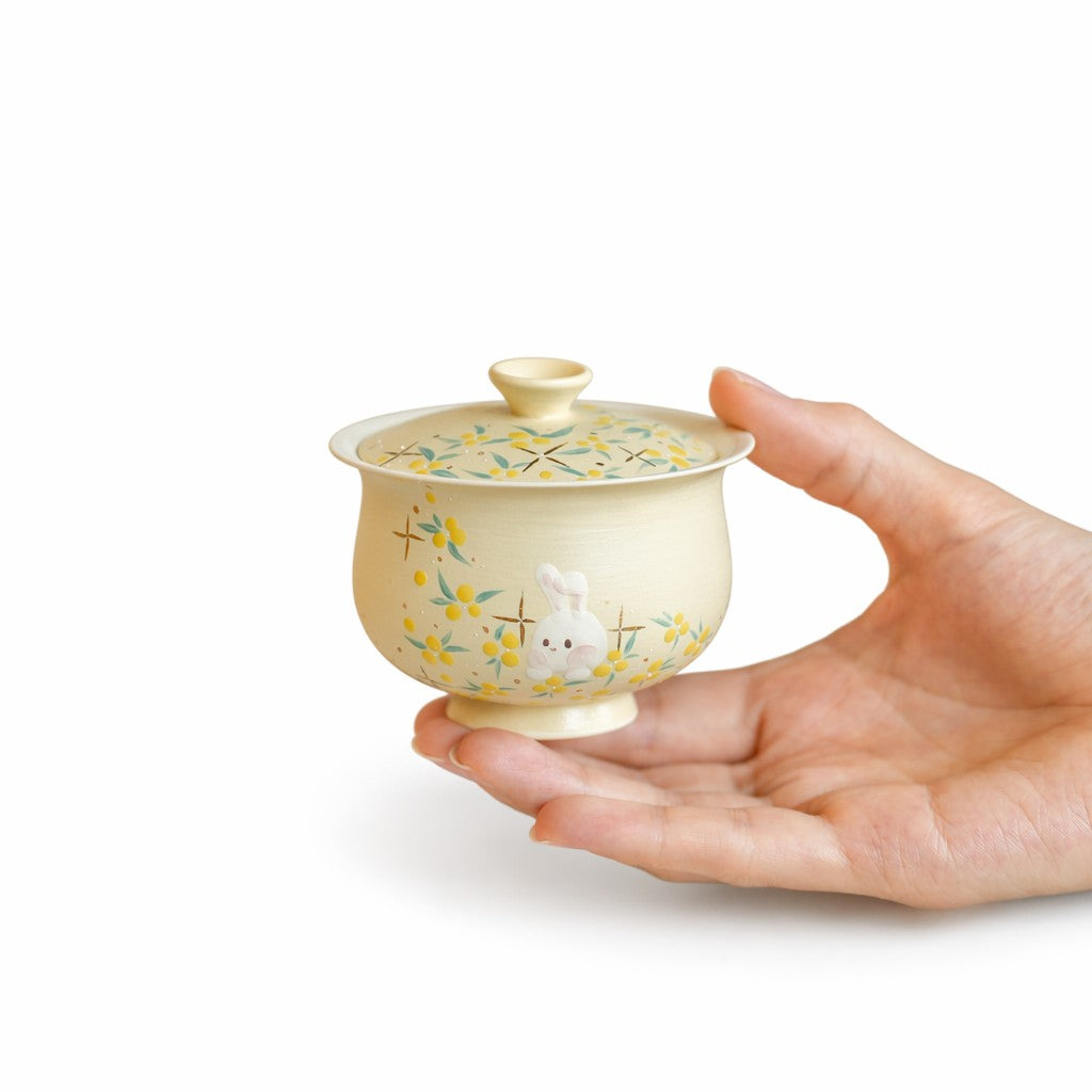 Hand-Painted Ceramic Tea Bowl with Lid