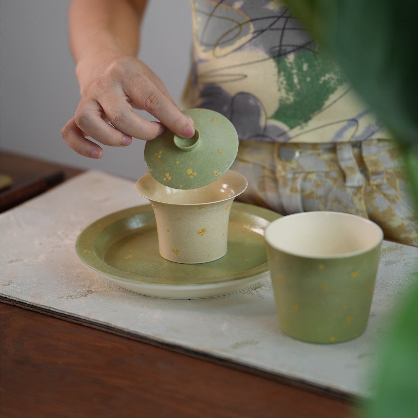 Sage Blossom Tea Set — Hand- Cup with Saucer