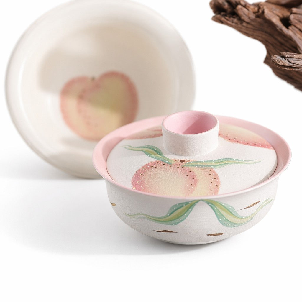 Hand-Painted Peach Tea Set Brown bag