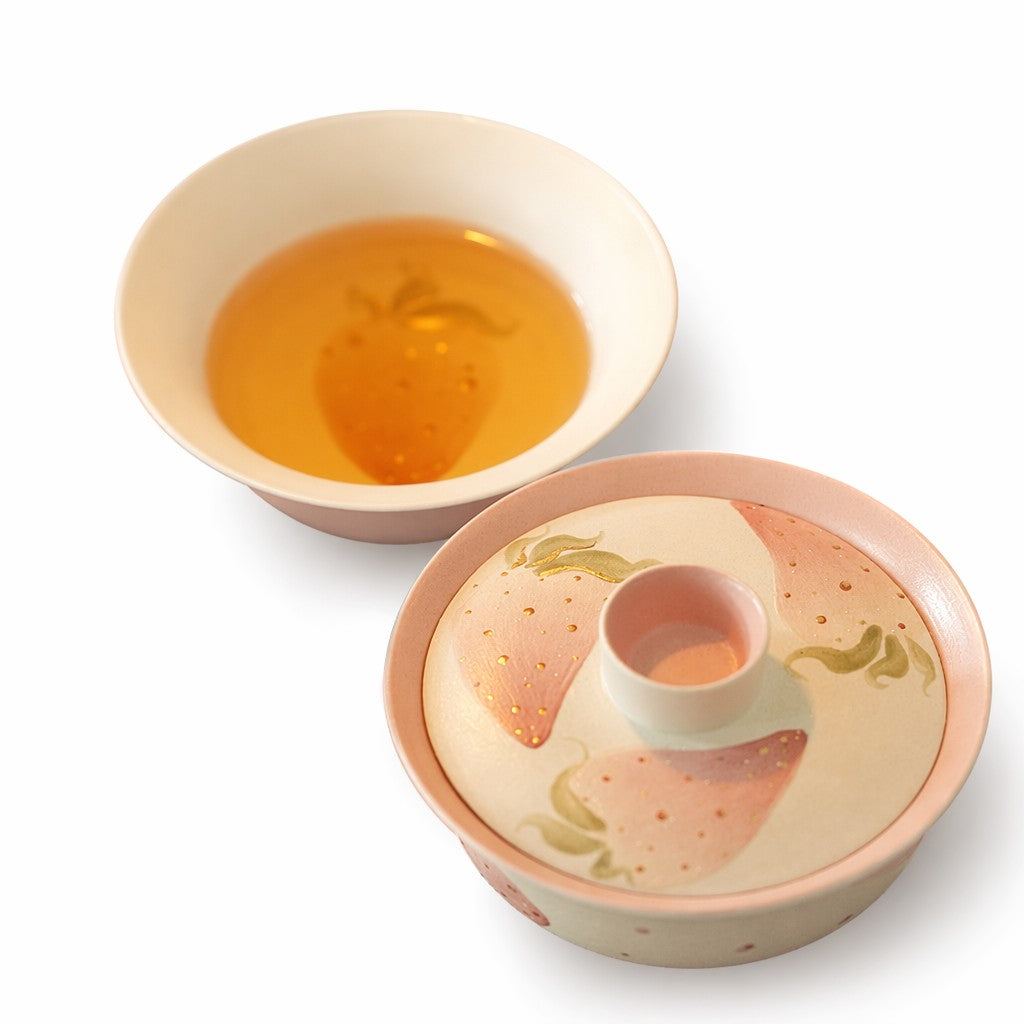 Hand-Painted Pink Berry Tea Bowl Set