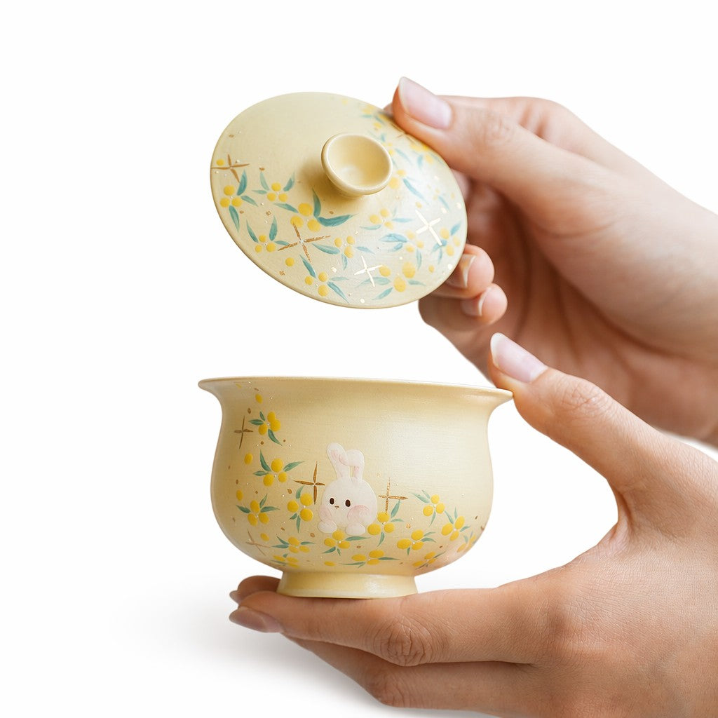 Hand-Painted Ceramic Tea Bowl with Lid