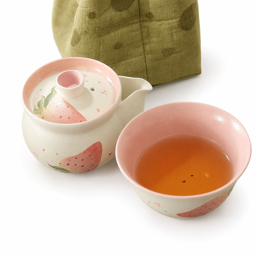 Hand-Painted Pink Berry Tea Bowl Set