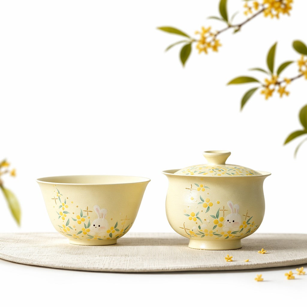 Hand-Painted  Rabbit Tea Set