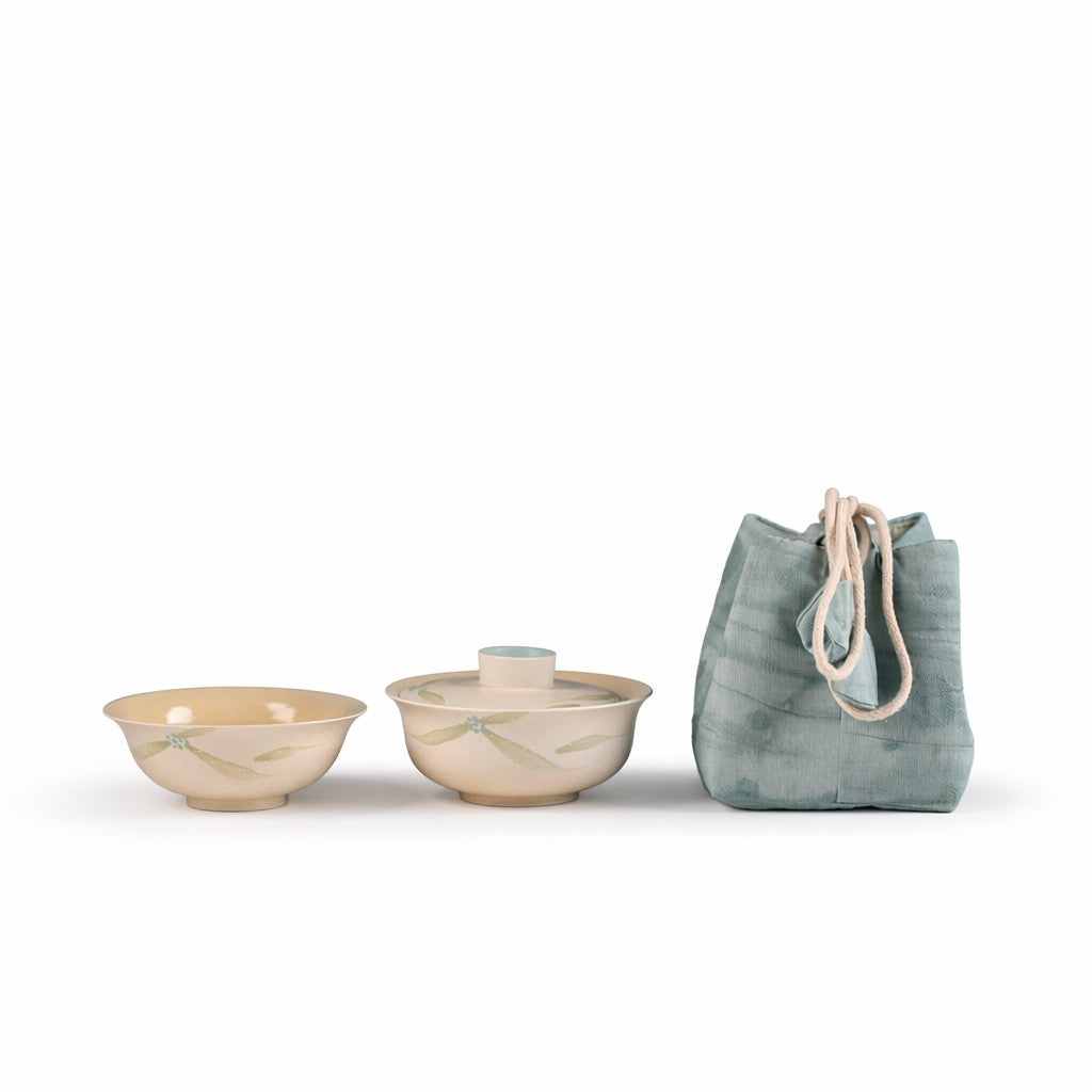 Hand-Painted Cream Ceramic Tea Bowl Set