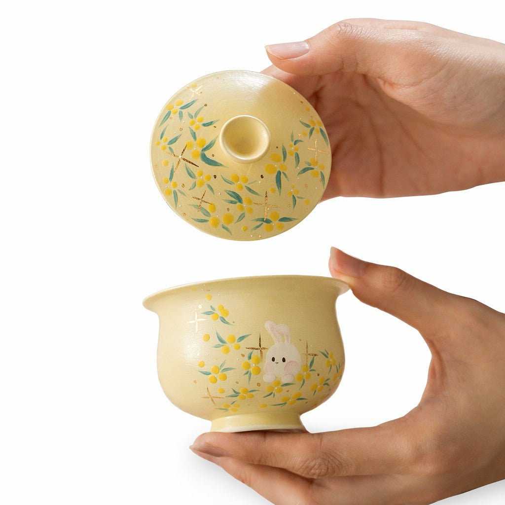 Hand-Painted Ceramic Tea Bowl with Lid