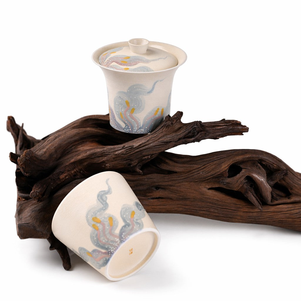Stackable Swirl-Glaze Tea Bowl & Cup set