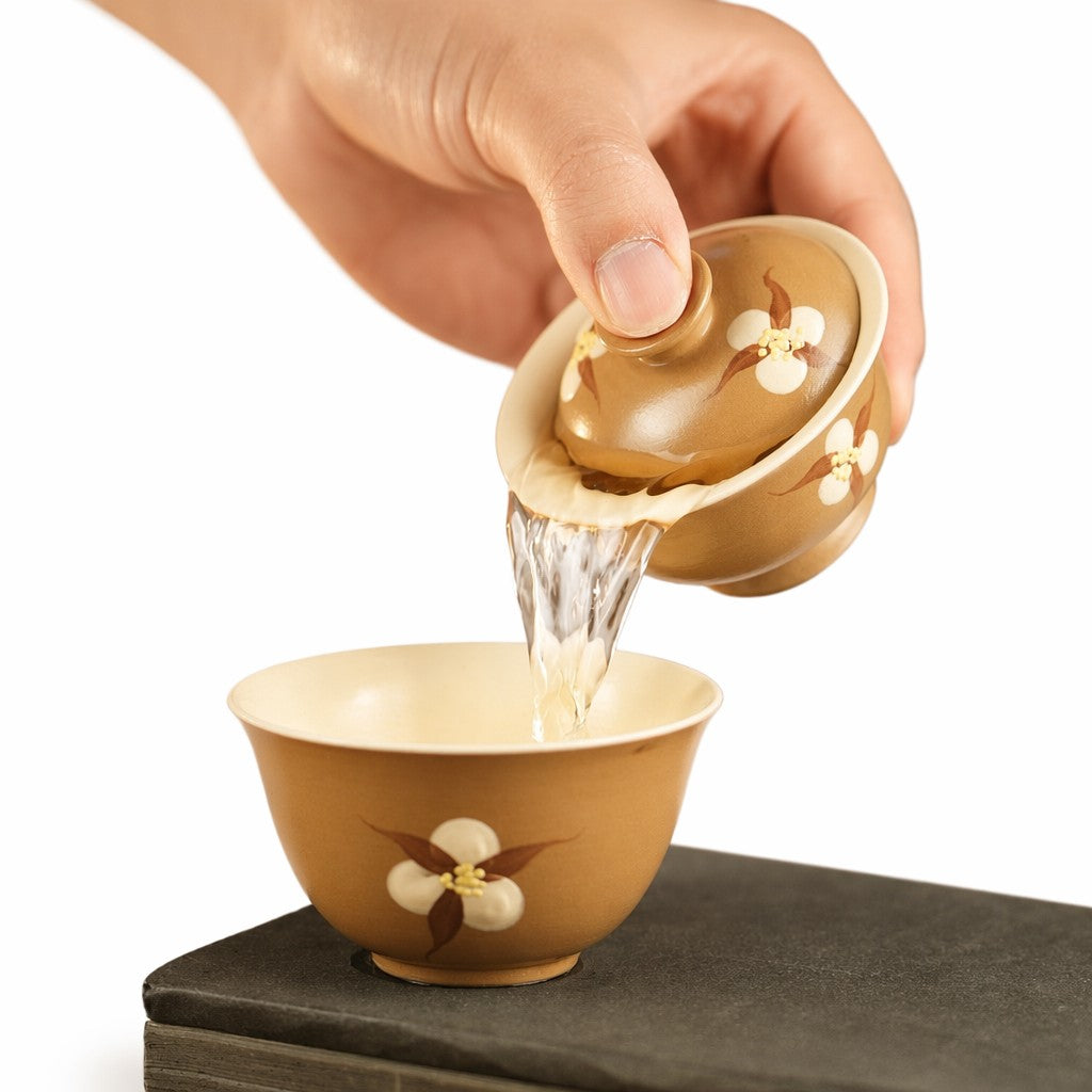 Kapok Flower Hand-Thrown Earth-Toned Tea Bowl Set