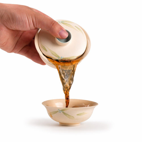 Hand-Painted Cream Ceramic Tea Bowl Set