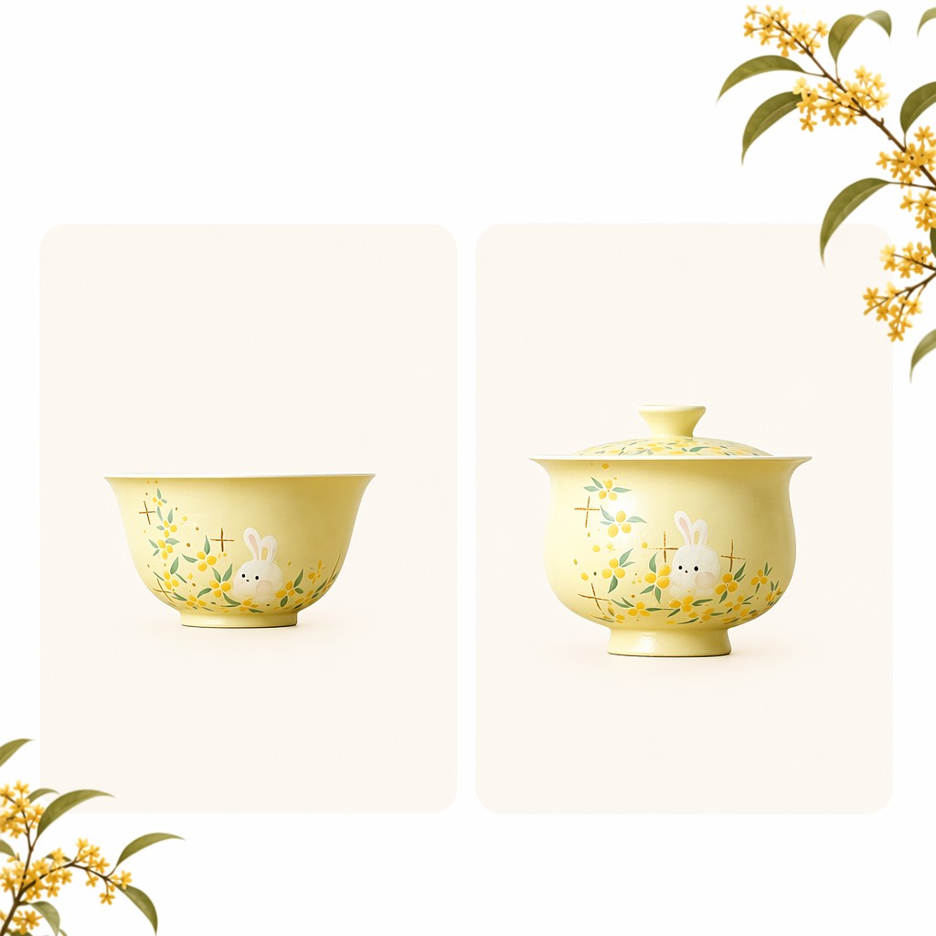 Hand-Painted  Rabbit Tea Set