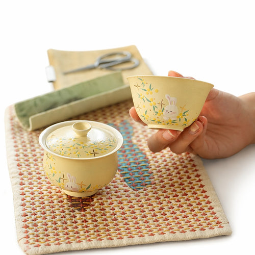 Hand-Painted  Rabbit Tea Set