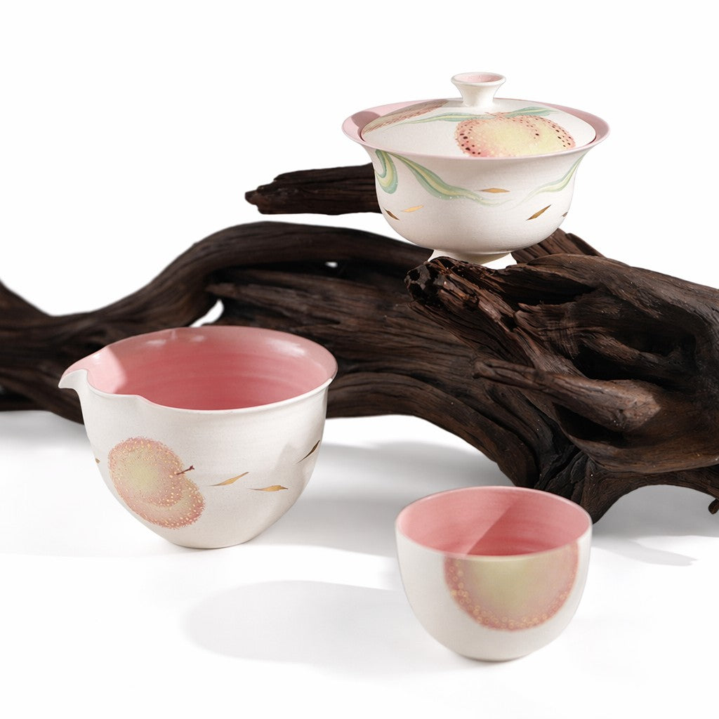 Hand-Painted Peach Tea Set Brown bag