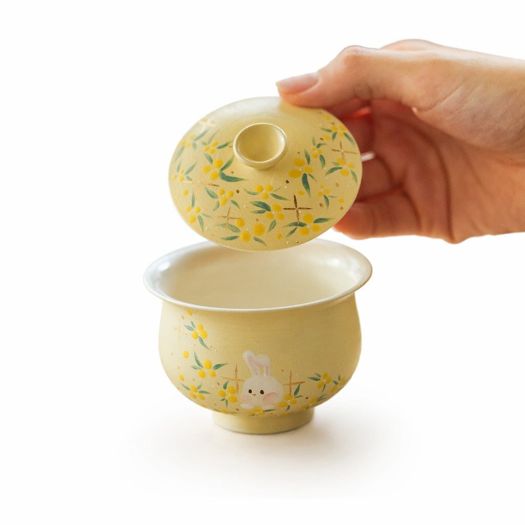 Hand-Painted Ceramic Tea Bowl with Lid