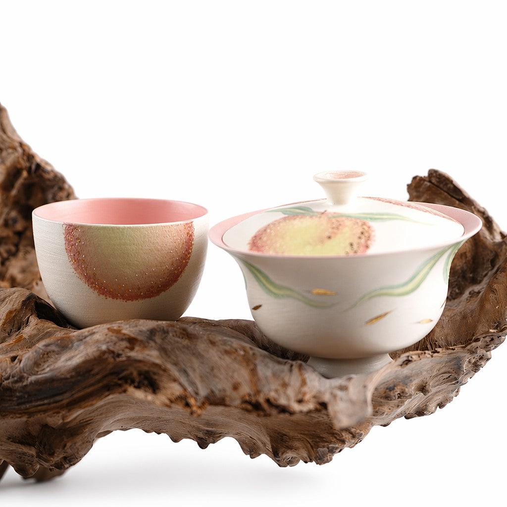 Hand-Painted Peach Tea Set Brown bag