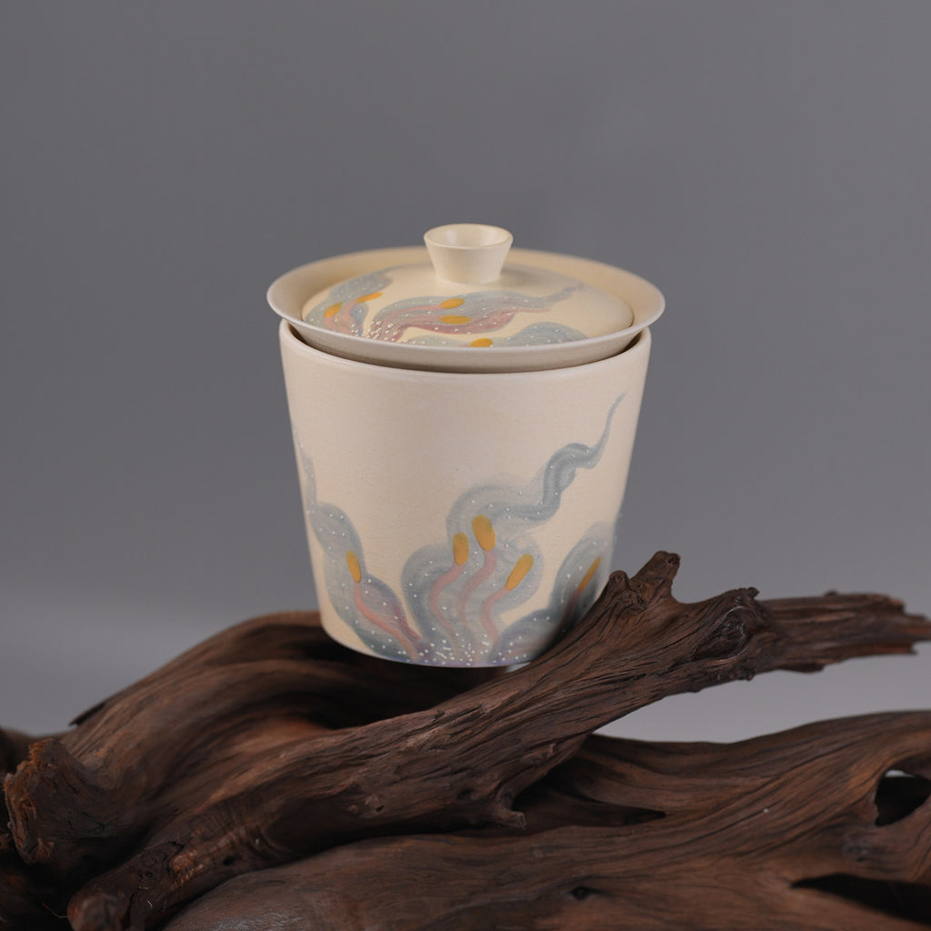 Stackable Swirl-Glaze Tea Bowl & Cup set