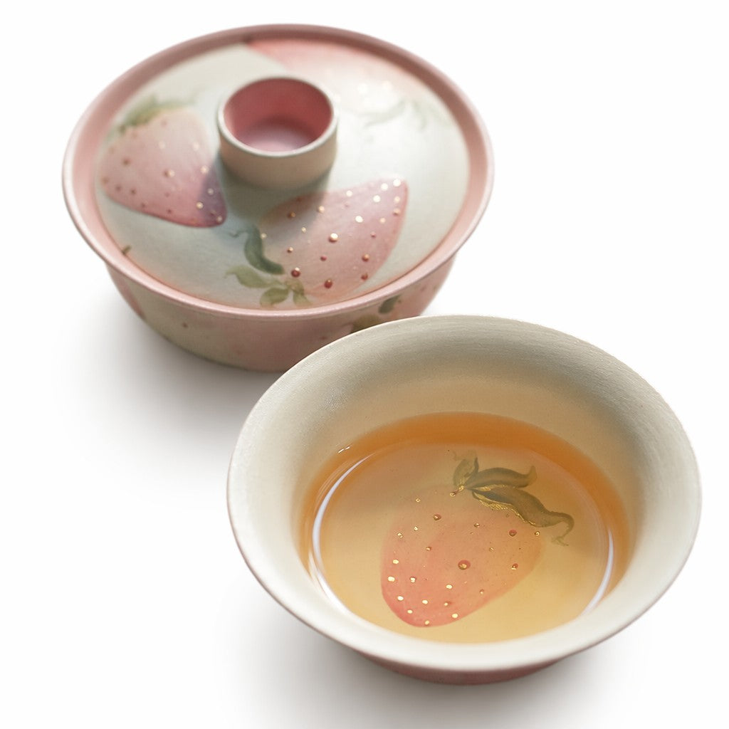 Hand-Painted Pink Berry Tea Bowl Set