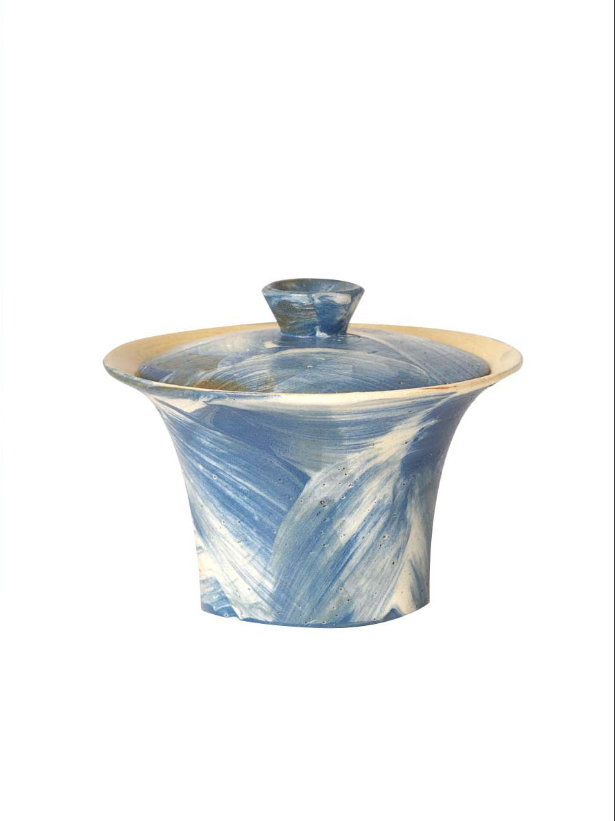 Indigo Storm Hand-Thrown Marbled Tea Bowl  Set