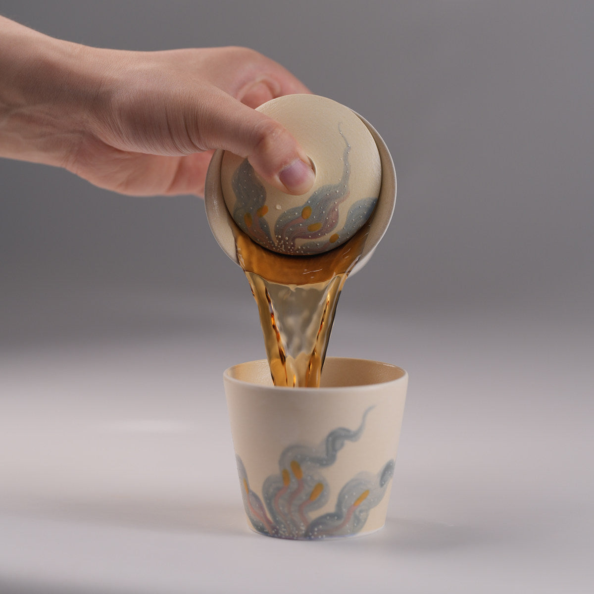 Stackable Swirl-Glaze Tea Bowl & Cup set