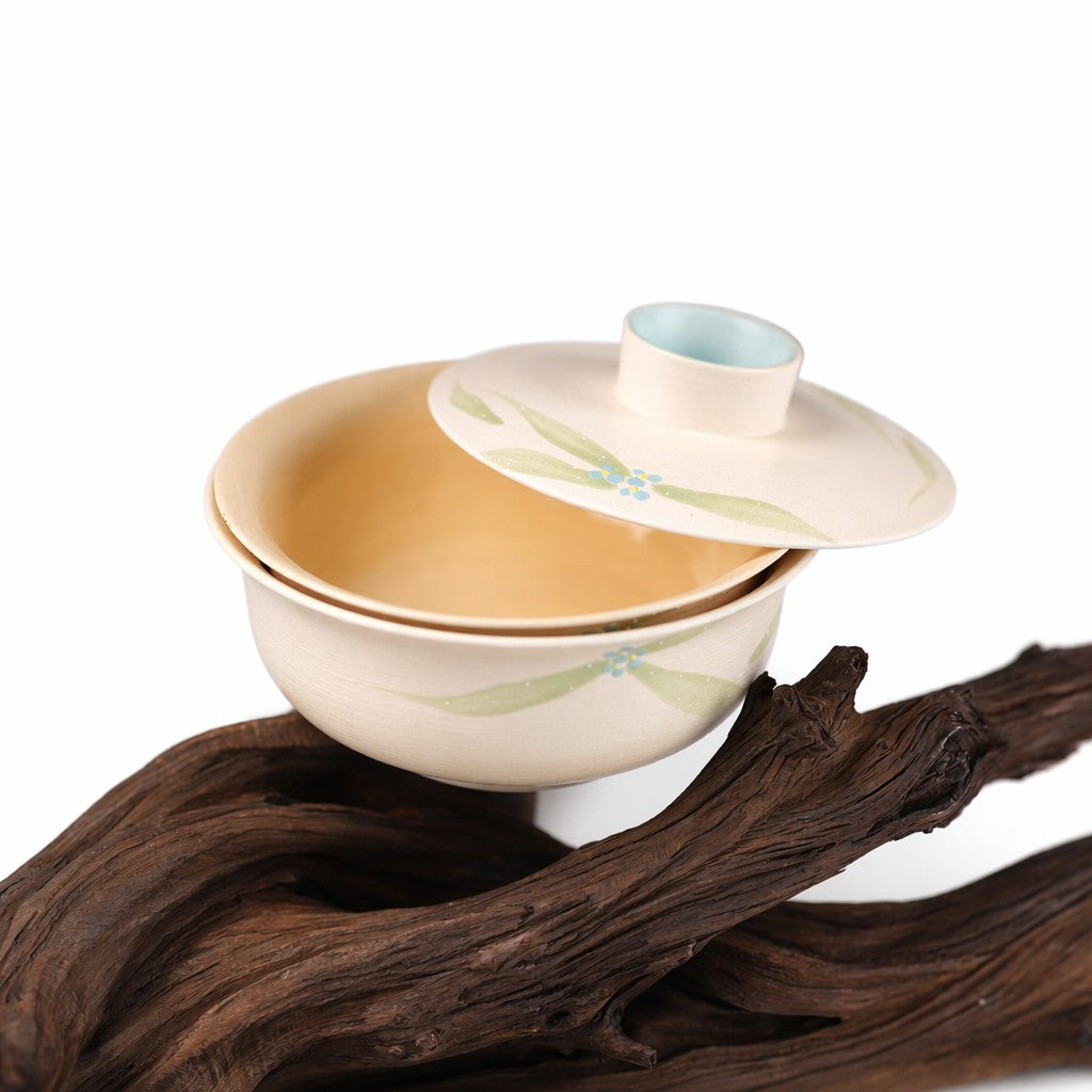 Hand-Painted Cream Ceramic Tea Bowl Set
