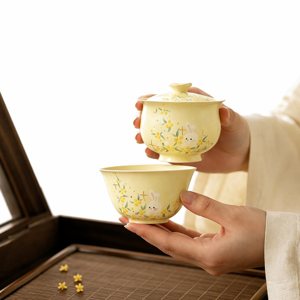 Hand-Painted  Rabbit Tea Set