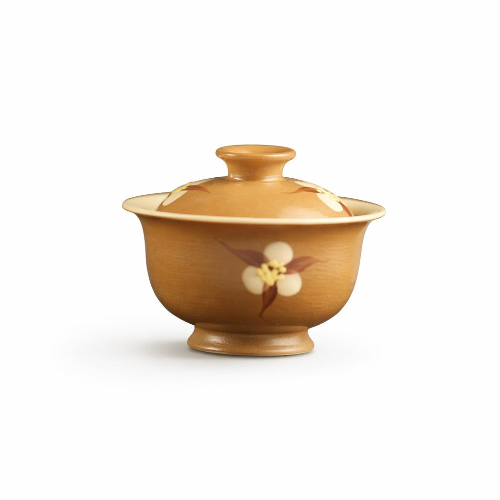 Kapok Flower Hand-Thrown Earth-Toned Tea Bowl Set