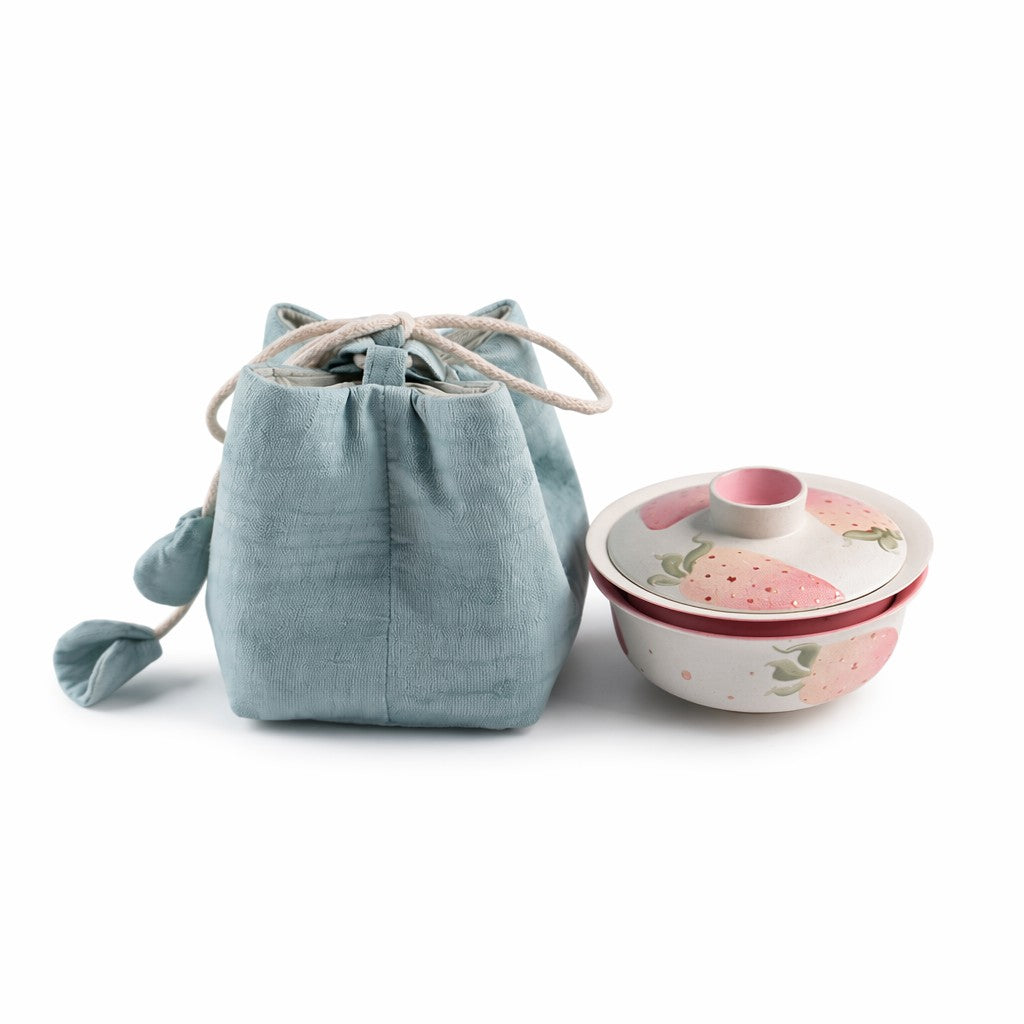 Hand-Painted Pink Berry Tea Bowl Set
