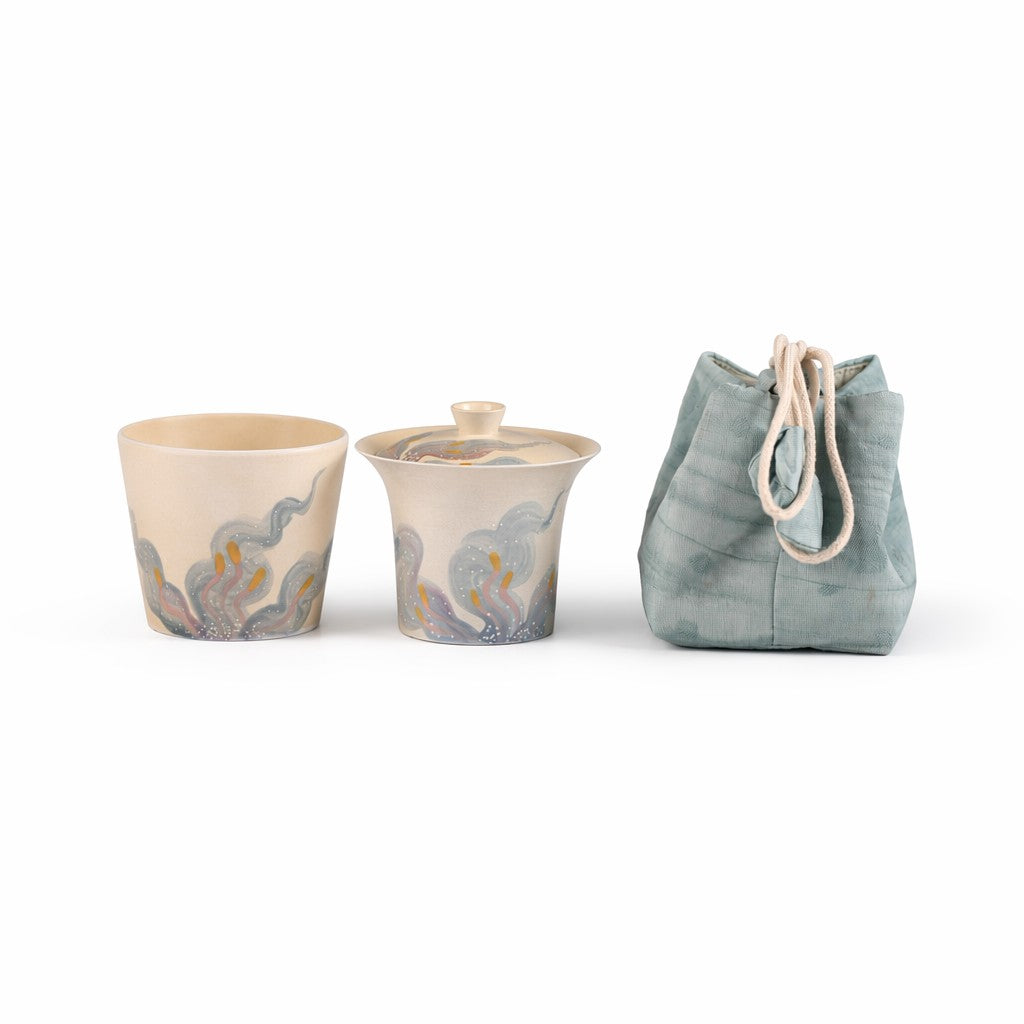 Stackable Swirl-Glaze Tea Bowl & Cup set